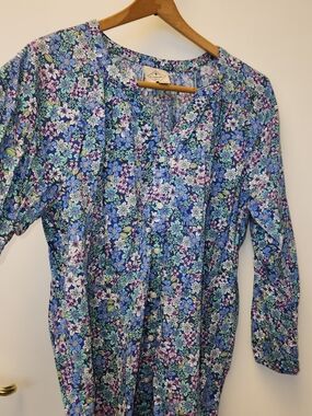 Floral Button-Front Women's Top in Blue Multicolor St Johns Bay XL